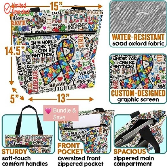 Large Water-Resistant Tote Bag with Multiple Pockets for Work & Travel - Picture 3 of 7